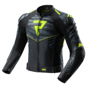 KURTKA MOTOCYKLOWA SKÓRZANA REBELHORN VANDAL 2 BLACK GREY FLUO YELLOW 26ST