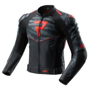 KURTKA MOTOCYKLOWA SKÓRZANA REBELHORN VANDAL 2 BLACK GREY FLUO RED 26ST