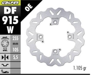GALFER TARCZA HAMULCOWA TYŁ TRIUMPH BONNEVILLE '04-'25; SCRAMBLER '04-'24; TIGER 800 '11-'20; TIGER 850 '24-'25; TIGER 1050 '07- (255X105X5,5)