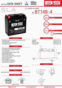 BS AKUMULATOR BT14B-4 (FA) (YT14B4) 12V 12AH 150X69X145 BEZOBSŁUGOWY - ZALANY (210A) (4)