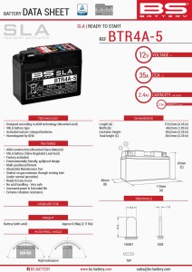 BS AKUMULATOR BTR4A-5 (FA ) (YTR4A-BS) 12V 2,3AH 113X48X85X BEZOBSŁUGOWY - ZALANY (35A) (12)