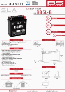 BS AKUMULATOR BB5L-B (FA) (YB5L-B) (12N5-3B) 12V 5AH 120X60X130 BEZOBSŁUGOWY - ZALANY (65A) (6)
