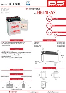 BS AKUMULATOR BB14L-A2 (YB14L-A2) 12V 14AH 135X91X167 OBSŁUGOWY - ELEKTROLIT OSOBNO (175A) (6) UE2019/1148