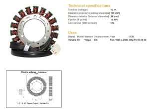 DZE UZWOJENIE ALTERNATORA STATOR YAMAHA XV 535 VIRAGO '87-'00 (OEM 2GV-81410-20-00)