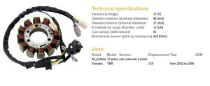 DZE UZWOJENIE ALTERNATORA STATOR YAMAHA YBR 125 '02-'05