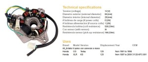 DZE UZWOJENIE ALTERNATORA STATOR HONDA XLR 125 '97-'00; CG 125 '91-'98 (OEM-31120-KFC-901)