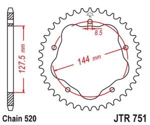 JT ZĘBATKA TYLNA 4320M 44 ALUMINIOWA RACELITE DUCATI MONSTER 800 S2R '05-'07, HYPERMOTARD 950 '19-'23, BIPOSTO 748/S '95-'03 (ŁAŃC. 520) (STREETFIGHTER/EVO 848 '08-'15 KONWERSJA NA ŁAŃC. 520) KOLOR CZARNY (POTRZEBNY ADAPTER JTA750B)