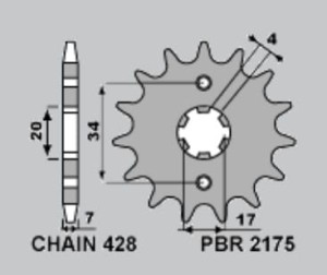 PBR PROMOCJA ZĘBATKA PRZEDNIA 217516 (2175 16) SWM 125 ACE OF SPADES '22, VAREZ '17-'21, RS125R '15-'21, SM125R '16-'21 (ŁAŃC: 428) (MADE IN ITALY)