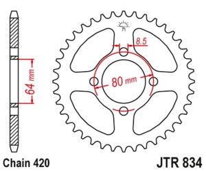 JT ZĘBATKA TYLNA 834 35 YAMAHA TTR 90 '00-07, TTR 110 '08-16, V70/V75 '76-77, V90 '75-78, LB 80 '76-77, YB 100E '80-94 (83435JT) (ŁAŃC. 420)
