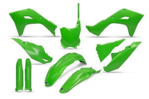 UFO KOMPLET PLASTIKÓW (FULL KIT) Z OSŁONAMI TELESKOPÓW (AMORTYZATORÓW) KAWASAKI KXF 250 '25, KXF 450 '24-'26, KX 450X '24-'26 KOLOR OEM ZIELONY