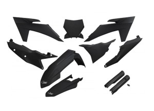 UFO KOMPLET PLASTIKÓW (FULL KIT) Z OSŁONAMI TELESKOPÓW (AMORTYZATORÓW) KTM SX 125 / 250 / 300 TBI '23-'24, SX-F 250 / 350 / 450 '23-'24 KOLOR CZARNY