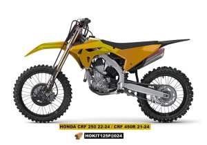 UFO KOMPLET PLASTIKÓW (FULL KIT) Z OSŁONAMI TELESKOPÓW (AMORTYZATORÓW) HONDA CRF 250 R '22-'24, CRF 450 R '21-'24 KOLOR ZŁOTY - WYPRZEDAŻ