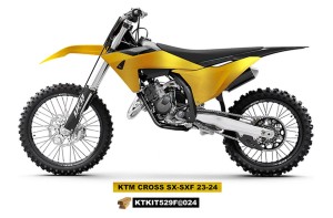 UFO KOMPLET PLASTIKÓW (FULL KIT) Z OSŁONAMI TELESKOPÓW (AMORTYZATORÓW) KTM SX 125 / 250 / 300 TBI '23-'24, SX-F 250 / 350 / 450 '23-'24 KOLOR ZŁOTY - WYPRZEDAŻ