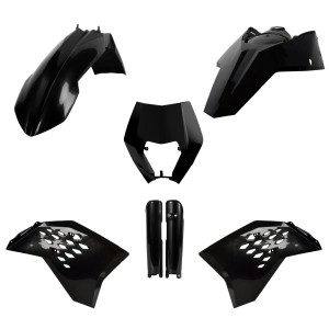 POLISPORT KOMPLET PLASTIKÓW (FULL KIT) KTM EXC/EXC-F '08-'11 W ZESTAWIE TABLICA PRZEDNIA (8666700003) I OSŁONY AMORTYZATORÓW (8398500003) KOLOR CZARNY
