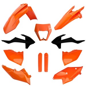 POLISPORT KOMPLET PLASTIKÓW (FULL KIT) KTM EXC/EXC-F TPI '17-'19 W ZESTAWIE OSŁONA LAMPY (8666800006) I OSŁONY AMORTYZATORÓW (8398600001) KOLOR POMARAŃCZOWY OEM