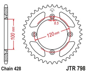 JT ZĘBATKA TYLNA 798 54 SUZUKI RM 80 '83-01, YAMAHA YZ 85 '02-24 (79854JT) (ŁAŃC. 428)