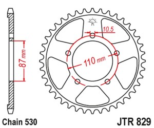 JT ZĘBATKA TYLNA 824 45 SUZUKI GSX 600F '92-97, GSX 750F '99-06, GSXR 750 '88-90 (82445JT) (ŁAŃC. 530) KOLOR CZARNY