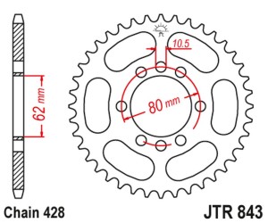 JT ZĘBATKA TYLNA 843 47 YAMAHA DT 80LC '83-84 (-1), DT 125LC (-2), SR 125 '80-'94 (-2) (84347JT) (ŁAŃC. 428)