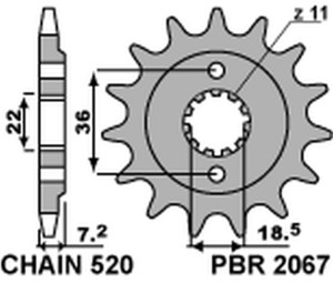 PBR ZĘBATKA PRZEDNIA 2067 14 18NC HONDA CRF 250L '13-'20 (JTF1321.14) (MOŻNA STOSOWAĆ JAKO 2506 14 ORAZ 2261 14) (ŁAŃC. 520) (STD.) (MADE IN ITALY)