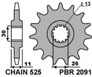 PBR ZĘBATKA PRZEDNIA 2091 17 18NC YAMAHA FZ8 '10-'15, MT 09 '14-'17, MT 07 '14-'17, TDM 900 '02-'13 (JTF1591.17) (ŁAŃC. 525) (MADE IN ITALY)