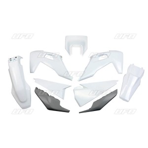 UFO KOMPLET PLASTIKÓW HUSQVARNA TE 150 / 250 / 300 '20-'23, FE 250 / 350 / 450 / 501 '20-'23 Z OSŁONĄ LAMPY KOLOR OEM (BIAŁY/GRAFITOWY) (HU623E999)