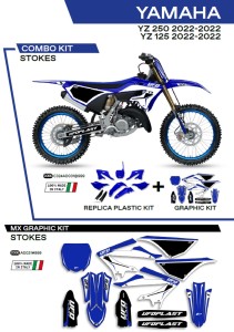 UFO KOMPLET PLASTIKÓW YAKIT324999 PLUS KOMPLET NAKLEJEK (OKLEIN) YAMAHA YZ 125/250 '22 W ZESTAWIE PRZEDNIA TABLICA (YA04860) ORAZ OSŁONY AMORTYZATORÓW (YA04814) STOKES KOLOR OEM (NIEBIESKI/CZARNY/BIAŁY) - WYPRZEDAŻ