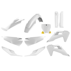 POLISPORT KOMPLET PLASTIKÓW (FULL KIT) HUSQVARNA TC/FC TPI '19-'22 W ZESTAWIE TABLICA PRZEDNIA (8666500006) I OSŁONY AMORTYZATORÓW (8398900004) KOLOR BIAŁY