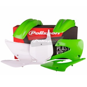 POLISPORT KOMPLET PLASTIKÓW KAWASAKI KX 85 '99-'13; KX 100 '99-'13 W ZESTAWIE TABLICA PRZEDNIA (8662900002) KOLOR ZIELONO BIAŁY OEM