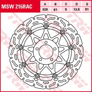 TRW ZF TARCZA HAMULCOWA PRZÓD KAWASAKI ZX-7R/RR '96-'02, ZXR 750 '91-'95, ZX-9R '94-'04, ZZR 1100 '93-'01, ZX-12R '00-'03, ZZR 1200 '02-'05, VN 1500/1600 MEAN STREK '02-'05, SUZUKI VZ 1600 MARAUDER '04-'05 (320X61X5MM) WAVE