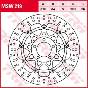 TRW ZF TARCZA HAMULCOWA PRZÓD SUZUKI GSF 250 BANDIT '92-'00, GSF 400 BANDIT '91-'95, GS 500 '89-'08, RF 900R '94-'97, GSF 1200 BANDIT '96-'05, GSX 1200 '99-'01 (310X64X5MM)