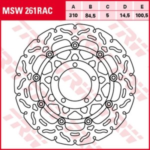 TRW ZF TARCZA HAMULCOWA PRZÓD TRIUMPH DAYTONA 600 '03-'04, SPEED FOUR '02-'05, TT 600 '00-'03, DAYTONA 675 '06-'12, STREET TRIPLE 675 '08-'12 (310X84,5X5MM) WAVE