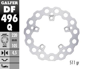 GALFER TARCZA HAMULCOWA TYŁ YAMAHA YZF-R6 '03-'23; YZF-R1 '04-'23; MT-10 '16- (CUBIQ FIXED) (220X105X5MM)