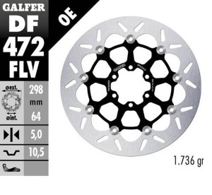 GALFER TARCZA HAMULCOWA PRZÓD / TYŁ APRILIA; CAGIVA; INDIAN; MOTO MORINI; VICTORY; YAMAHA (298X64X5) (FLOATING) (PATRZ OPIS)