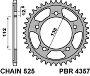 PBR PROMOCJA ZĘBATKA TYLNA 4357 38 C45 HONDA VT 750S 11-13 (JTR1304.38) (ŁAŃC. 525) (MADE IN ITALY)