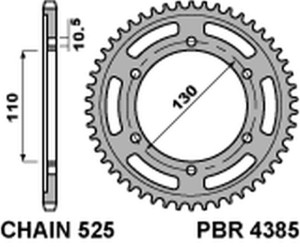 PBR ZĘBATKA TYLNA 4385 43 C45 SUZUKI GSXR 600 (11-16), YAMAHA MT-07`14-16 (JTR1876.43) (ŁAŃC. 525) (MADE IN ITALY)