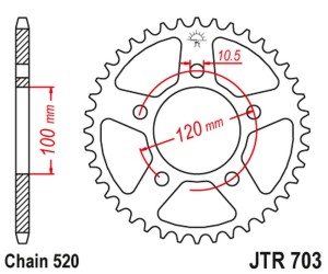 JT ZĘBATKA TYLNA 4396 42 APRILIA RSV 1000 MILE '98-'03 (KONWERSJA ŁAŃC. 520) TUAREG 660 '21-'24 (439642JT) (ŁAŃC. 520) (OEM: CM306203)
