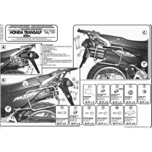 KAPPA STELAŻ KUFRÓW BOCZNYCH MONOKEY HONDA XL 600V TRANSALP `94-99 - RÓWNIEŻ POD KUFRY MONOKEY RETRO-FIT KVE K'VENTURE ALU ORAZ KMS K'MISSION ALU