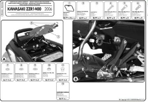 KAPPA STELAŻ KUFRÓW BOCZNYCH MONOKEY SIDE KAWASAKI ZZR 1400 '06-'11 ZX 14 '06-'11 - TYLKO POD KUFRY K33N K'ROAD