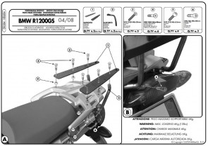 KAPPA STELAŻ KUFRA CENTRALNEGO BMW R 1200GS (04-12) ( Z PŁYTĄ MONOKEY ) ( DO ZAMOCOWANIA NA ORYGINALNYM STELAŻU )
