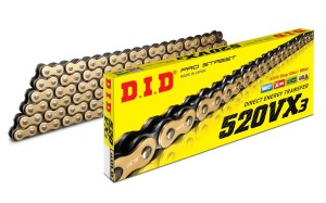 DID ŁAŃCUCH NAPĘDOWY 520VX3GB-108 (108 OGNIW) X-RING ZŁOTY (OTWARTY + ZAPINKA)