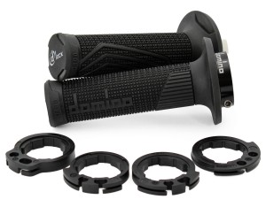 DOMINO MANETKI (GRIPY) OFF ROAD D-LOCK NA JEDNĄ LINKE 2T (Z ADAPTERAMI ROLGAZU - KTM, HUSQVARNA, GASGAS, HONDA, KAWASAKI, SUZUKI, YAMAHA I INNE) KOLOR CZARNY
