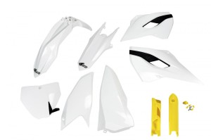UFO KOMPLET PLASTIKÓW (FULL KIT) Z OSŁONAMI TELESKOPÓW (AMORTYZATORÓW) HUSQVARNA TC/FC 125/250/300/350/450 '14-'15 KOLOR OEM '14 (BIAŁY) (HU613E999)