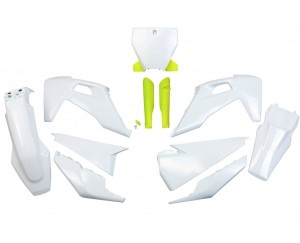 UFO KOMPLET PLASTIKÓW (FULL KIT) Z OSŁONAMI TELESKOPÓW (AMORTYZATORÓW) HUSQVARNA TC 125/250 '19-'22, FC 250/350/450 '19-'22 KOLOR OEM (BIAŁY) (HU622E999)