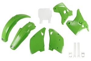 UFO KOMPLET PLASTIKÓW (FULL KIT) Z OSŁONAMI TELESKOPÓW (AMORTYZATORÓW) KAWASAKI KX 125 / 250 '93 KOLOR OEM (ZIELONY/BIAŁY) (KA194E999)