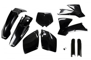 UFO KOMPLET PLASTIKÓW (FULL KIT) Z OSŁONAMI TELESKOPÓW (AMORTYZATORÓW) KTM SX-SXF '01-'02 KOLOR CZARNY