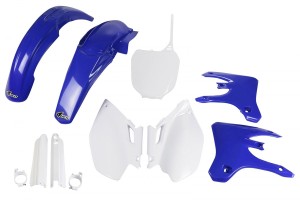 UFO KOMPLET PLASTIKÓW (FULL KIT) Z OSŁONAMI TELESKOPÓW (AMORTYZATORÓW) YAMAHA YZF 250 / 450 '03-'05 KOLOR OEM (BIAŁY/NIEBIESKI) (YA304E999)