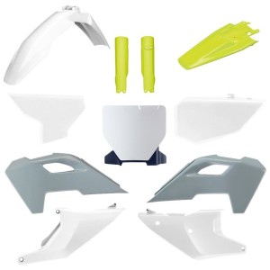 POLISPORT KOMPLET PLASTIKÓW (FULL KIT) HUSQVARNA TC/FC '23-'24 W ZESTAWIE TABLICA PRZEDNIA (8671700001) I OSŁONY AMORTYZARORÓW (8352500004) KOLOR SZARY BIAŁY OEM