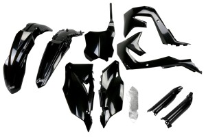 UFO KOMPLET PLASTIKÓW (FULL KIT) Z OSŁONAMI TELESKOPÓW (AMORTYZATORÓW) KAWASAKI KXF 250 '21-24, KXF 450 '19-23 KOLOR CZARNY