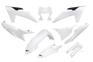 UFO KOMPLET PLASTIKÓW (FULL KIT) Z OSŁONAMI TELESKOPÓW (AMORTYZATORÓW) KTM EXC 150 / 250 / 300 TBI '24-'25, EXC-F 250 / 350 / 450 / 500 '24-'25 KOLOR BIAŁY