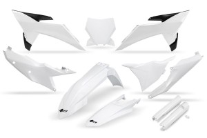 UFO KOMPLET PLASTIKÓW (FULL KIT) Z OSŁONAMI TELESKOPÓW (AMORTYZATORÓW) KTM SX 125 / 150 / 250 / 300 '25-'26, SXF (SX-F) 250 / 350 / 450 '25-'26 KOLOR BIAŁY
